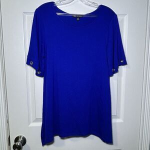 Cable & Gauge Women’s Metal Embellished Short Sleeve Blouse Blue Size Medium